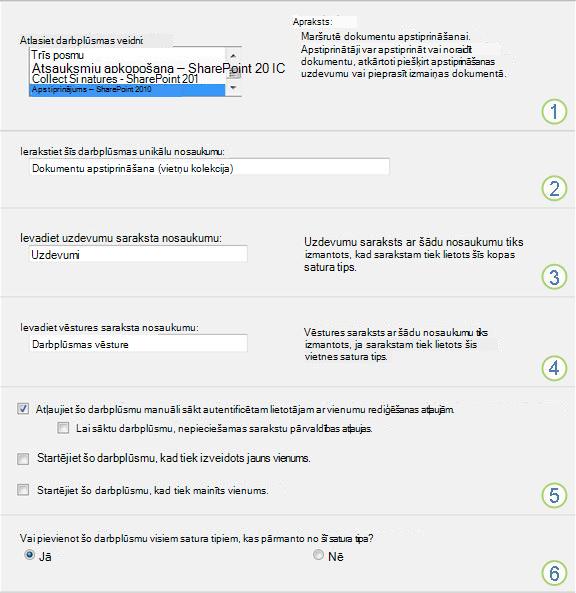 Darbplūsmas iestatīšanas lapa