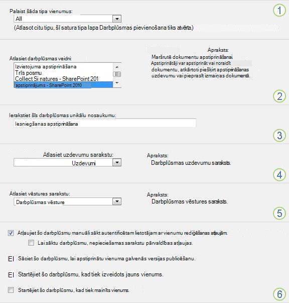 Pamatinformācija par darbplūsmas pievienošanu, kurā izceltas sadaļas