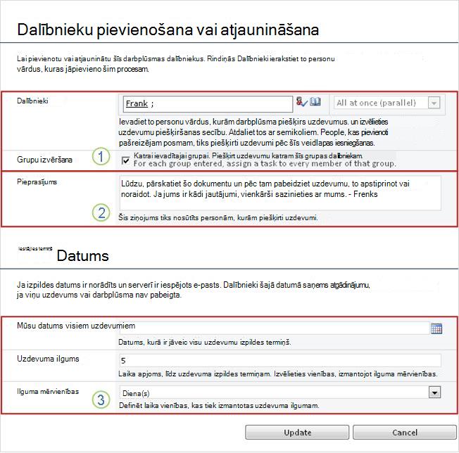 Turpmāko uzdevumu mainīšanas veidlapa