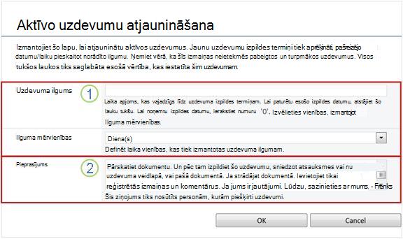 Aktīvo uzdevumu mainīšanas veidlapa