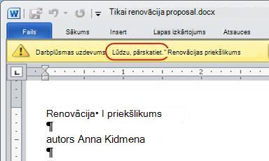 Apstiprināšanas uzaicinājuma teksts elementa ziņojuma joslā