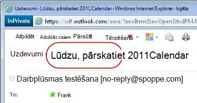 Apstiprināšanas aicinājuma teksts paziņojuma par uzdevumu tēmas rindiņā