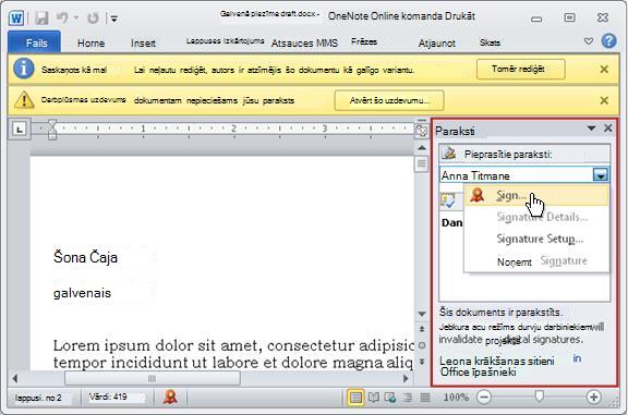 Elements ar atvērtu rūti Paraksti