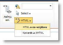 Komanda Rediģēt HTML avotu