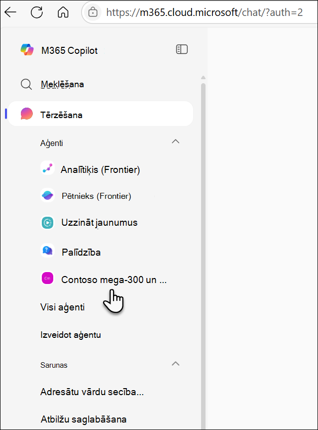 Lietotais aģents parādās kreisajā sliedes malā