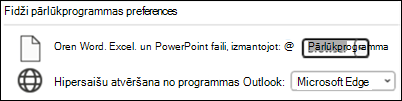 Failu un pārlūkprogrammu atbilstība programmā Outlook