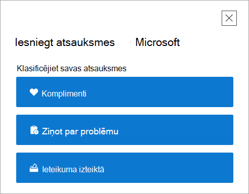 Atsauksmju sniegšanas augstākā līmeņa lapa lietojumprogrammā Palīdzības saņemšana.