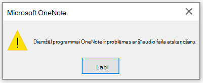 Diemžēl programmai OneNote radušās problēmas ar šī audio faila atskaņošanu.