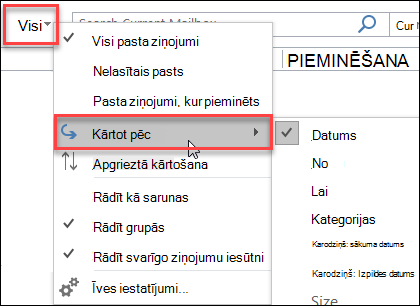 Outlook izvēlne Visi