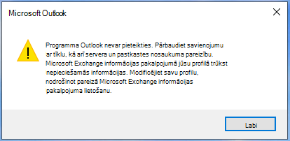 Programmā Outlook nevar pieteikties.