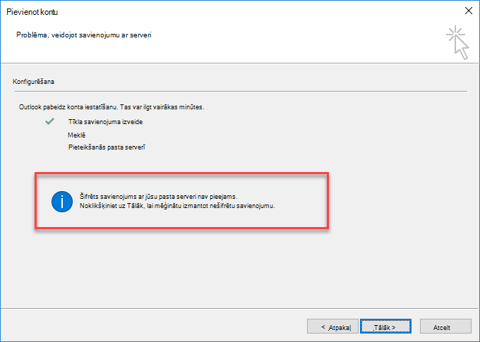 Outlook šifrēta savienojuma kļūda