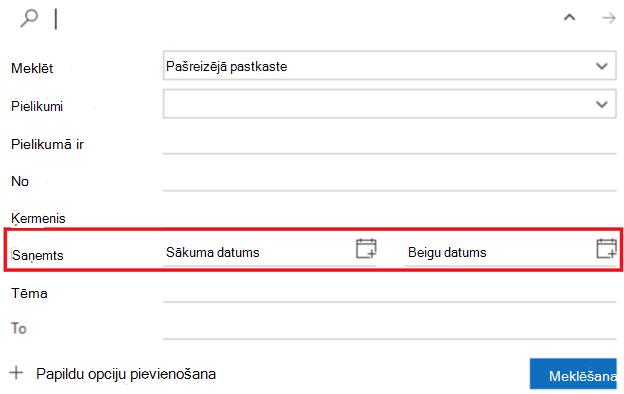 Meklēšanas filtra ekrānuzņēmums
