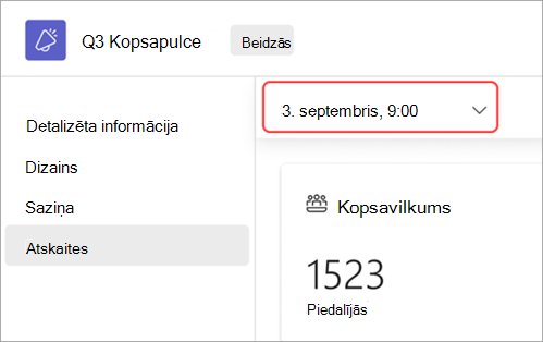 Ekrānuzņēmums, kurā redzams lietotāja interfeiss tam, kā skatīt cita datuma kopsapulces atskaites