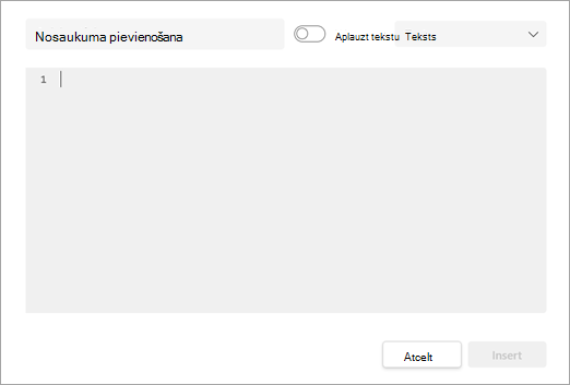Ekrānuzņēmums, kurā redzams izvērsts koda fragmenta lodziņš