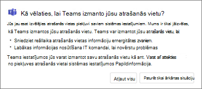 Piekrišanas atrašanās vieta Teams metode