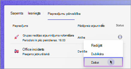 Dzēšanas pieprasījumi sadaļā Atjauninājumi