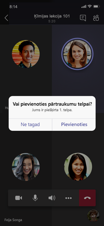 Dialoglodziņš Pievienoties grupu apspriežu telpai mobilajā ierīcē.