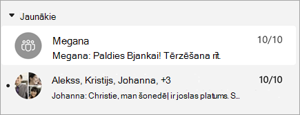 Ekrānuzņēmums ar ziņojumiem ar ziņojuma priekšskatījumu, kurā redzams arī laikspiedols.