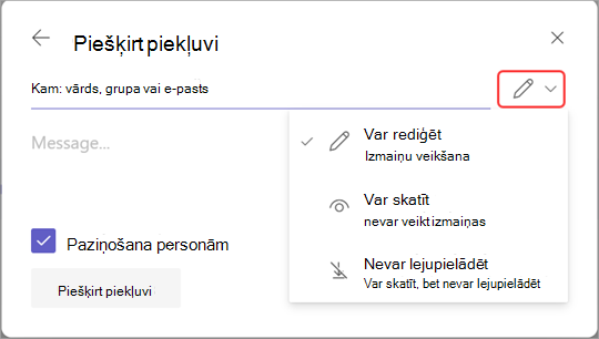 Attēls ar iezīmētu rediģēšanas ikonu, lai pārvaldītu ierakstīšanas piekļuvi.