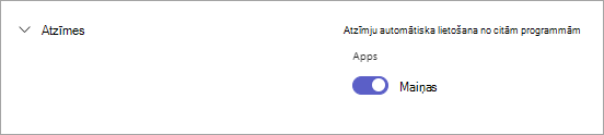 Slēdzis Maiņas Teams iestatījumos uz maiņām saistītām atzīmēm programmā Teams.