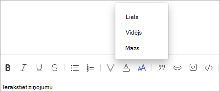Teams mainīt tērzēšanas fonta lieluma rīkjoslu
