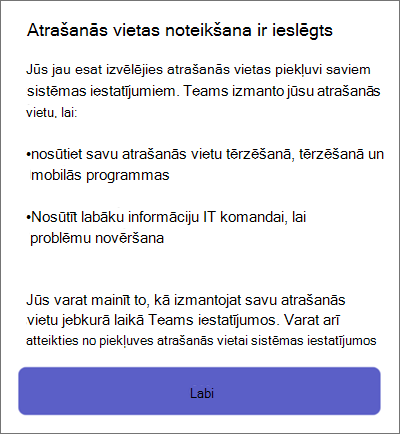 Teams atrašanās vietas noteikšana mobilajā ierīcē