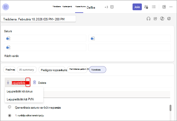 Lejupielādēt norakstu no cilnes Kopsavilkums.