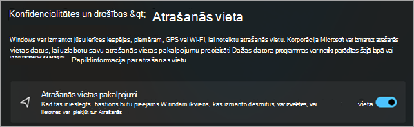 Attēls, kurā redzams konfidencialitātes & drošības atrašanās vietas ekrāns.