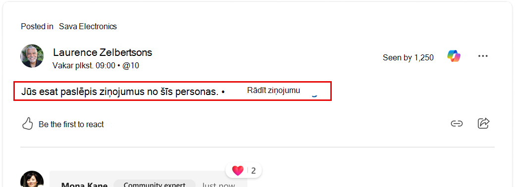 Rezultāti, paslēpjot lietotāju ziņojumus