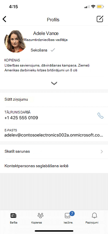 mobilā profila iestatījumu ekrānuzņēmums