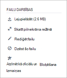 Sadaļa Faila darbības