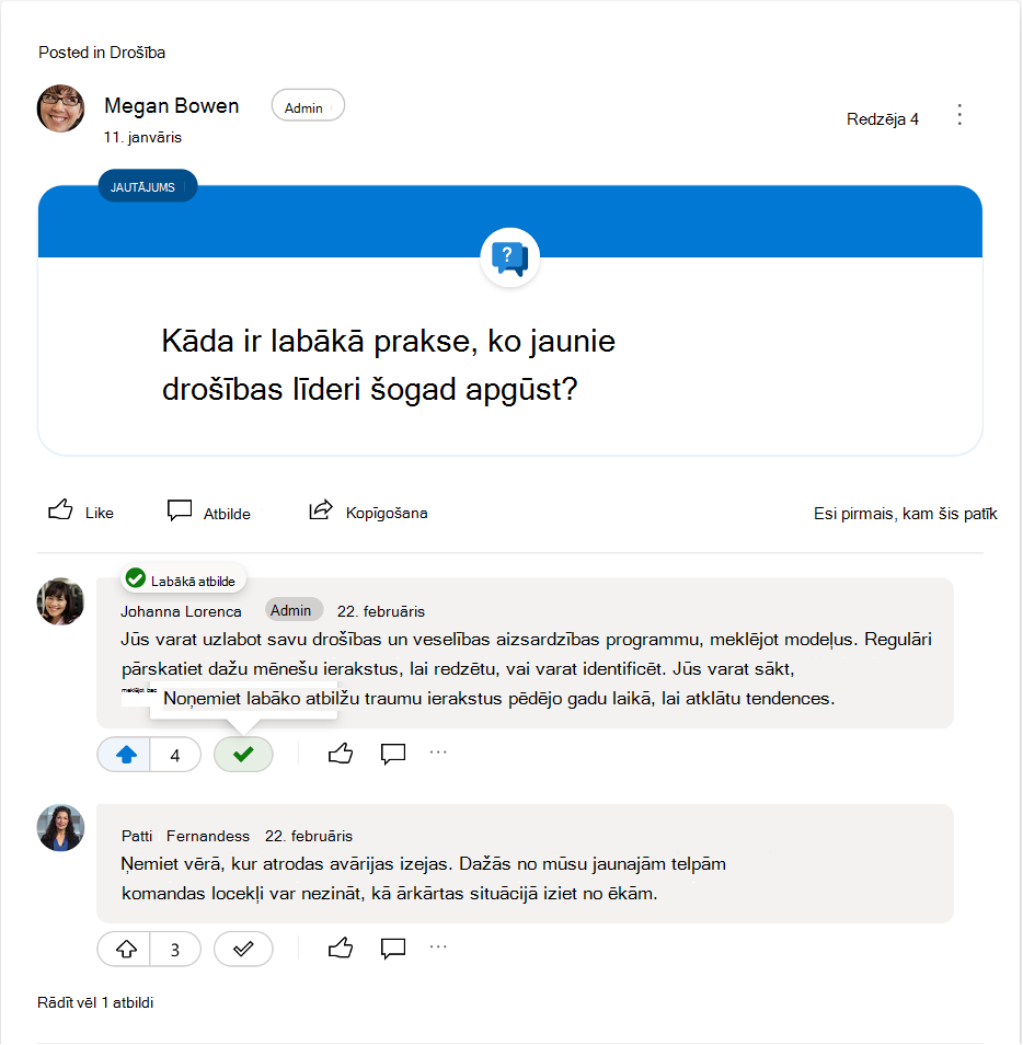 Labākās atbildes uz Yammer jautājumu atzīmes noņemšana
