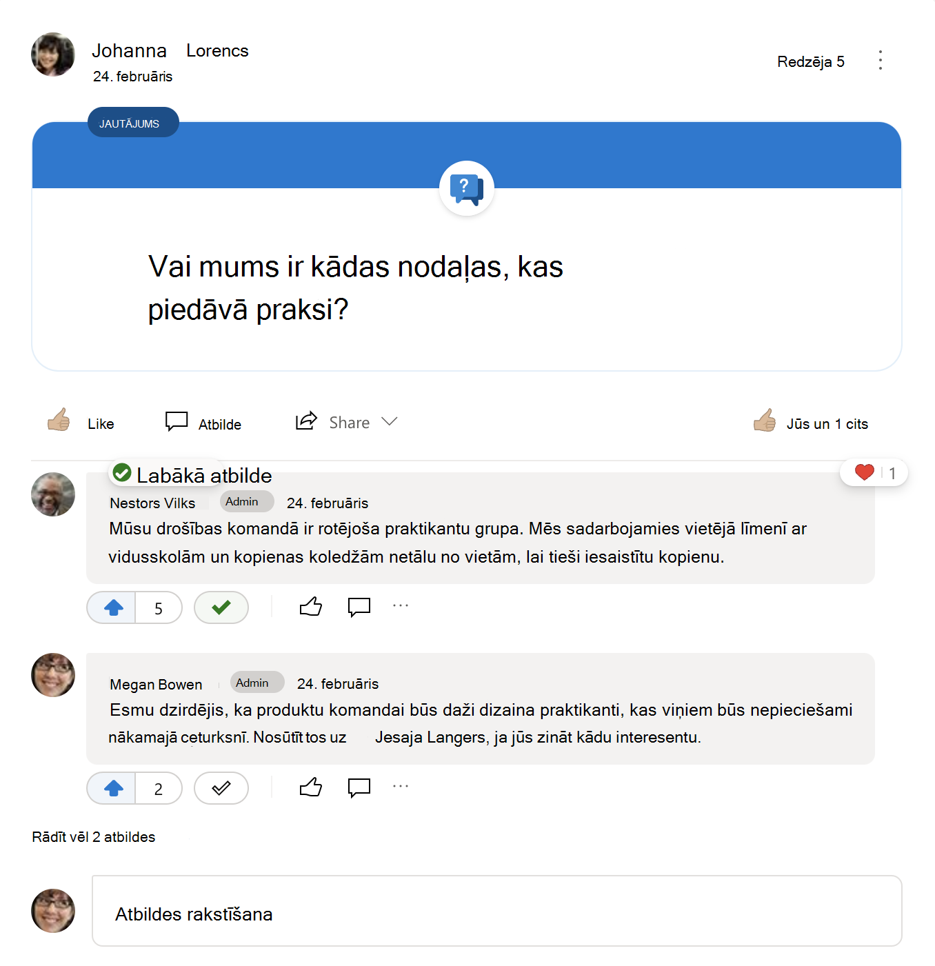 Labākā atbilde uz Yammer jautājumu