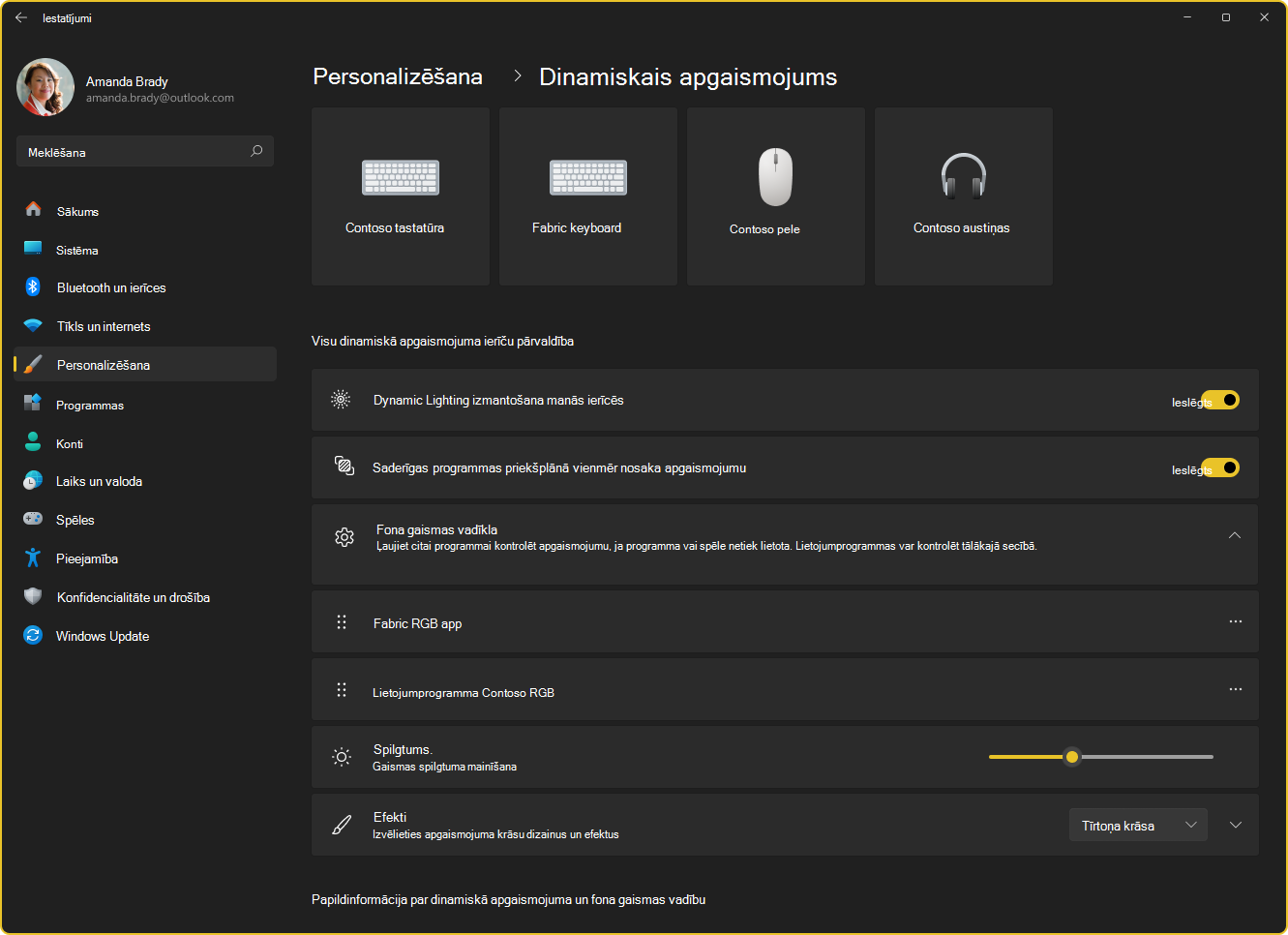 Screenshot of Settings - Dynamic Lighting page.