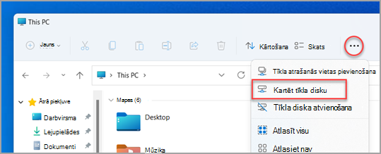 Kur atrast karti Tīkla disks programmā Windows 11 Failu pārlūks