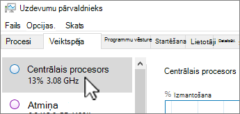 Cilne Veiktspēja un centrālā procesora informācija.