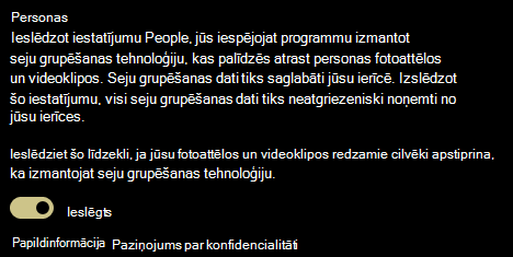 Parāda iestatījuma People ieslēgšanas un izslēgšanas slēdzi.