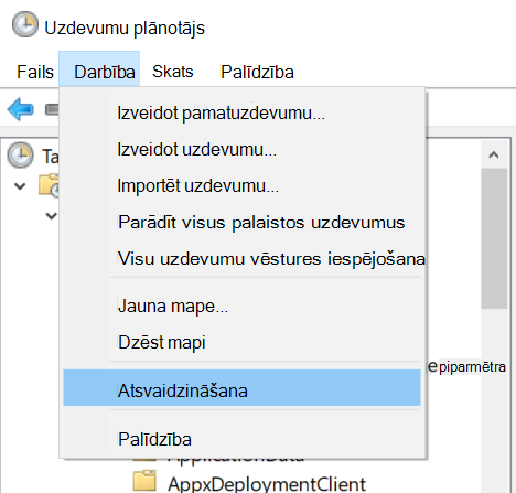 Uzdevumu plānotājā atlasot darbību > atsvaidzināšanu.