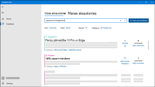 Atsauksmju meklēšanas dialogs atsauksmju centrmezglā