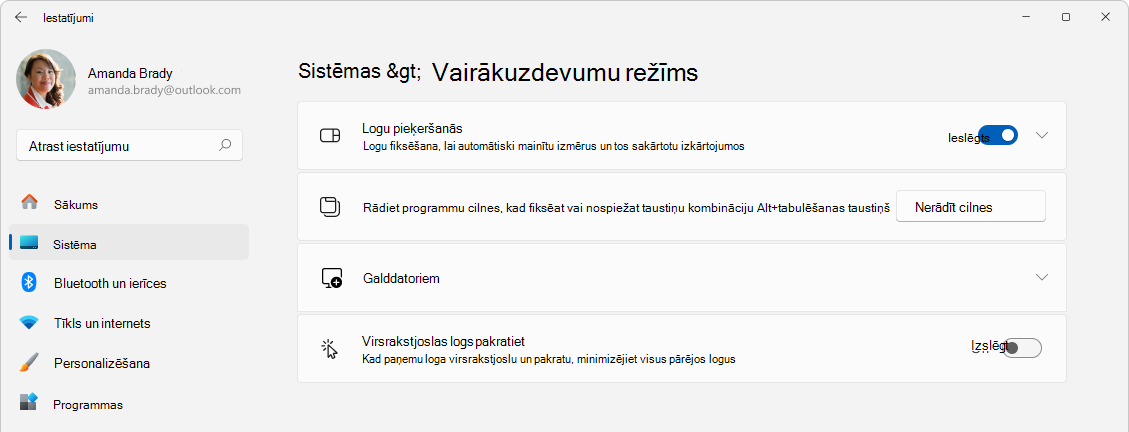 Screenshot of Settings > System > Multitasking.