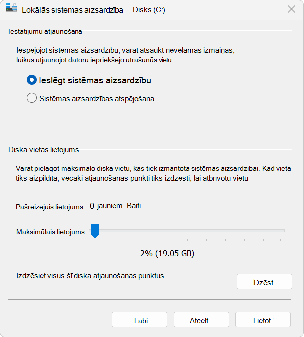 Screenshot of System Protection.