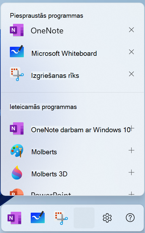 Ekrānuzņēmums ar pildspalvas rediģēšanas izvēlni operētājsistēmā Windows 11.