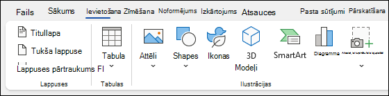 Vienumu ievietošana programmā Word