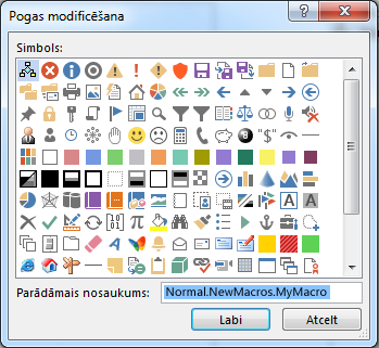 Pogas opcijas lodziņā Pogas modificēšana