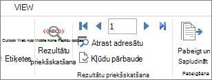 Ekrānuzņēmums ar tādu cilni Sūtījumi programmā Word, kurā redzama grupa Rezultātu priekšskatījums.