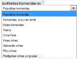 Izvēlieties komandas no saraksta