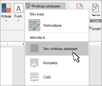 Vienas atstarpes iestatīšana dokumentā
