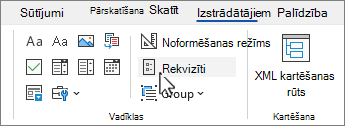 Developer tab with control properties button selected