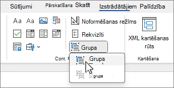 Grupas vadīklas izvēlne