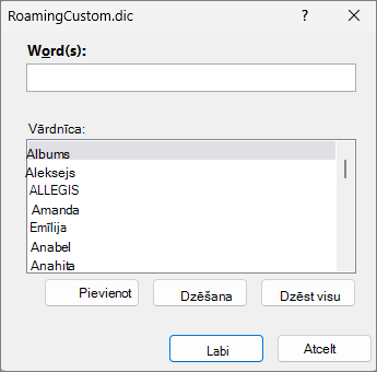 Vārdnīcas rediģēšanas dialoglodziņš